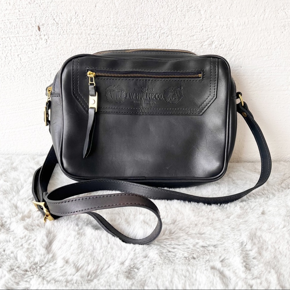 J.W. HULME Black Leather Crossbody Bag, Made in The USA